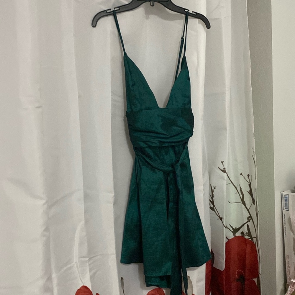 Lucy in the Sky Dark Green Satin Homecoming dress